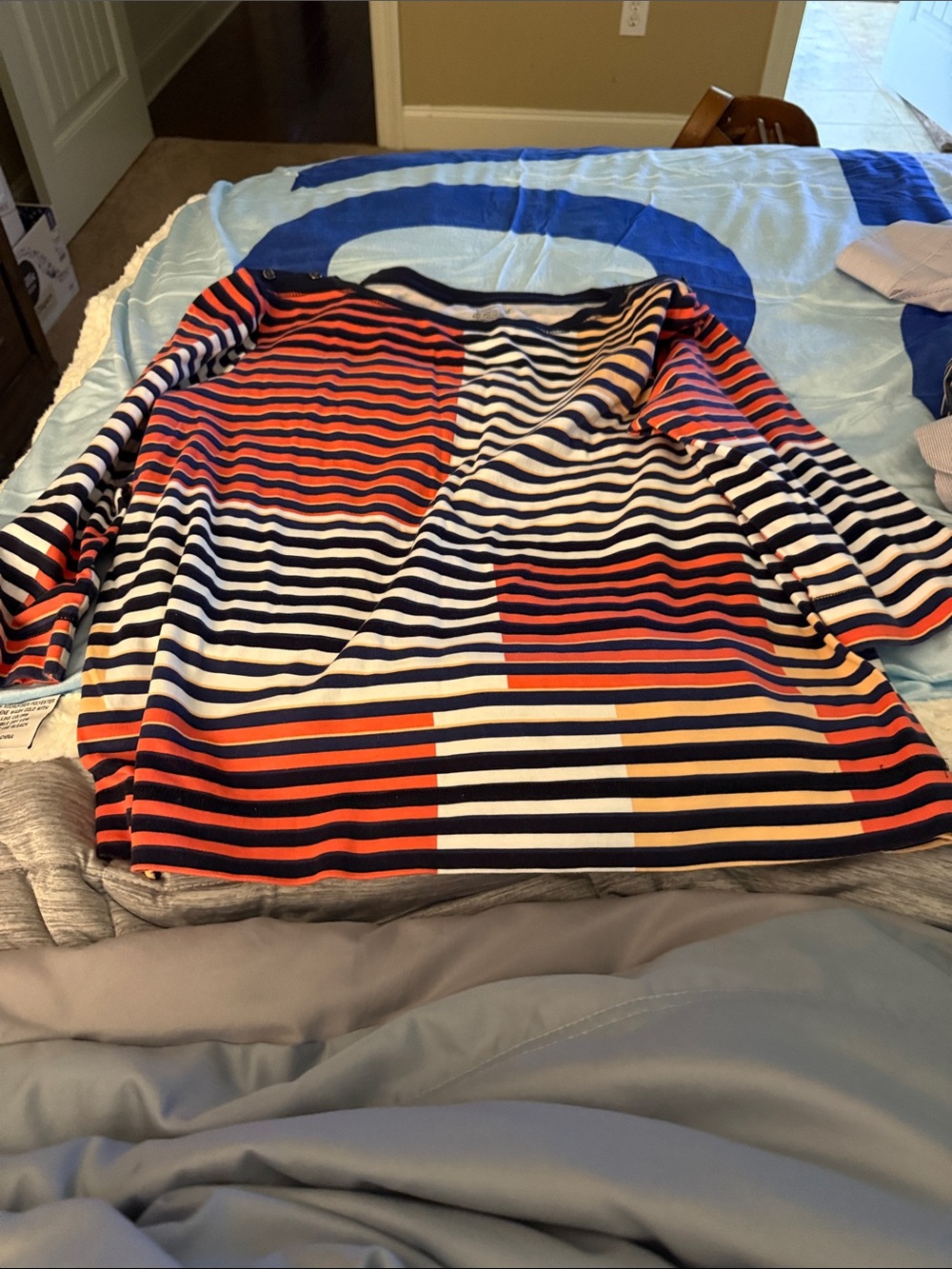 Westbound  women’s Striped Multicolor Long Sleeve Top - Navy, White & Orange XL